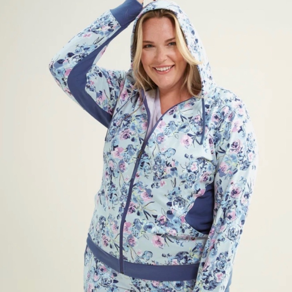 Vera Bradley French Terry color blocked floral zip up large hoodie